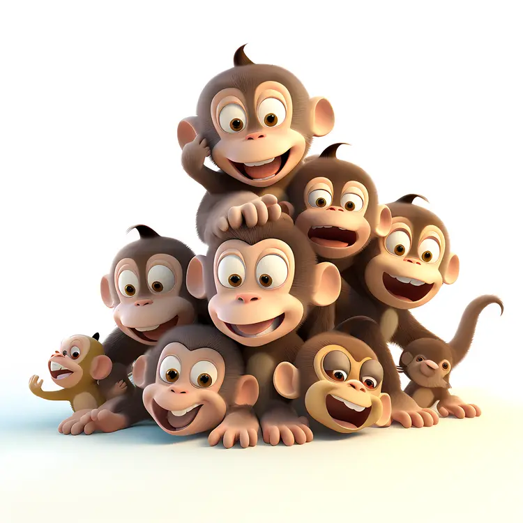 Group of Playful Cartoon Monkeys