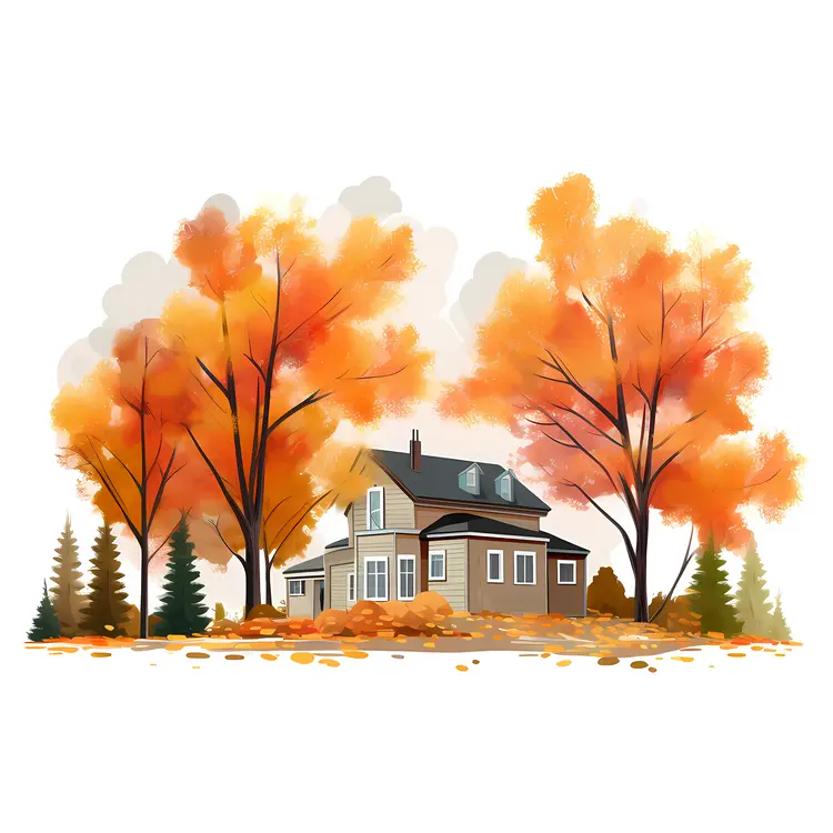 Small house with autumn backdrop