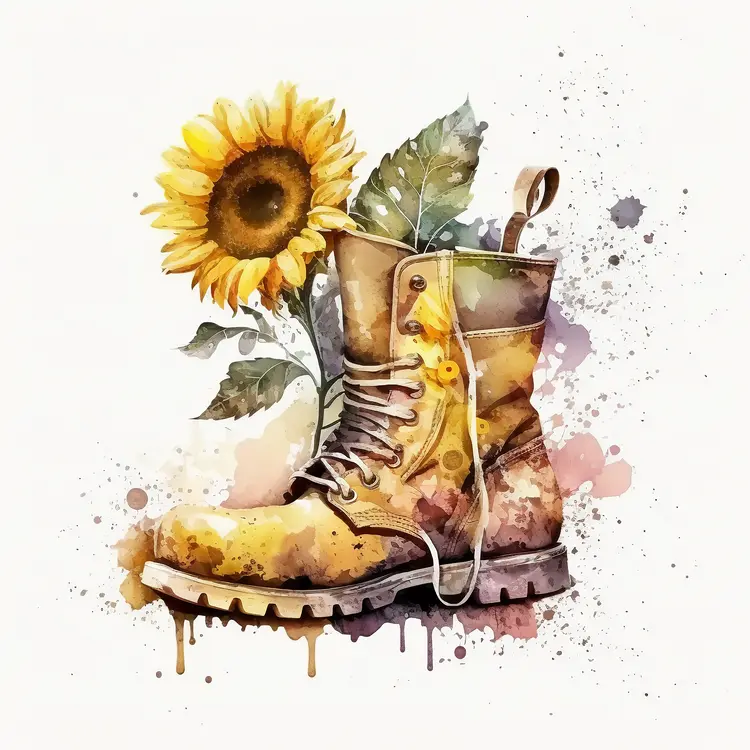 Yellow Boot with Sunflower Watercolor Art
