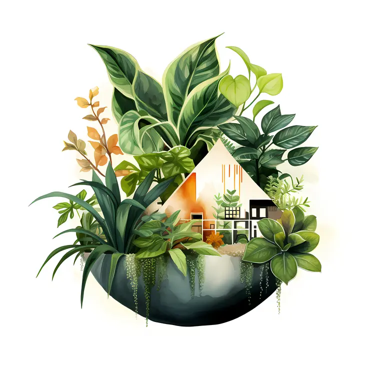 House Surrounded by Potted Plants