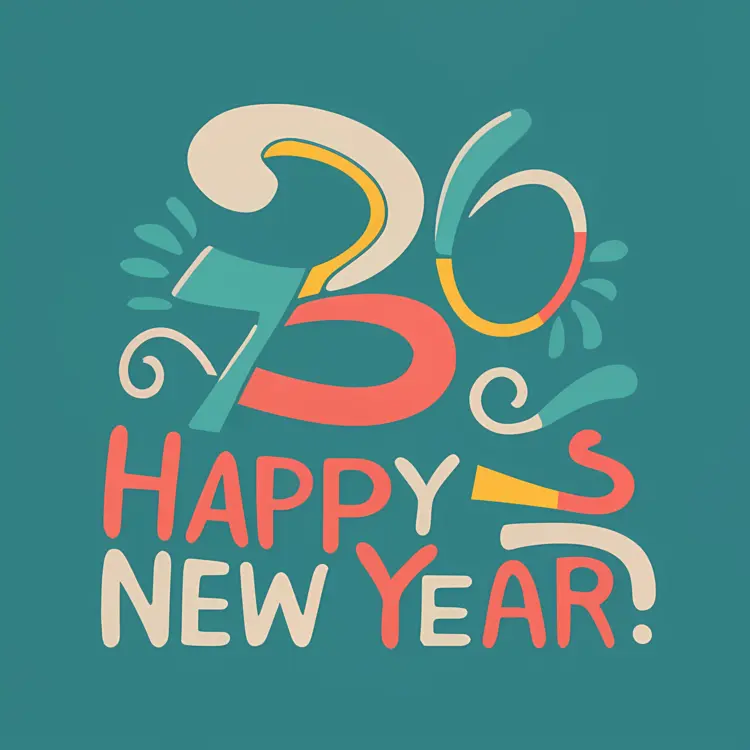Colorful Happy New Year Text with Decorative Elements
