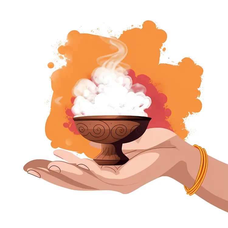 Hand Holding a Ritual Bowl with Smoke