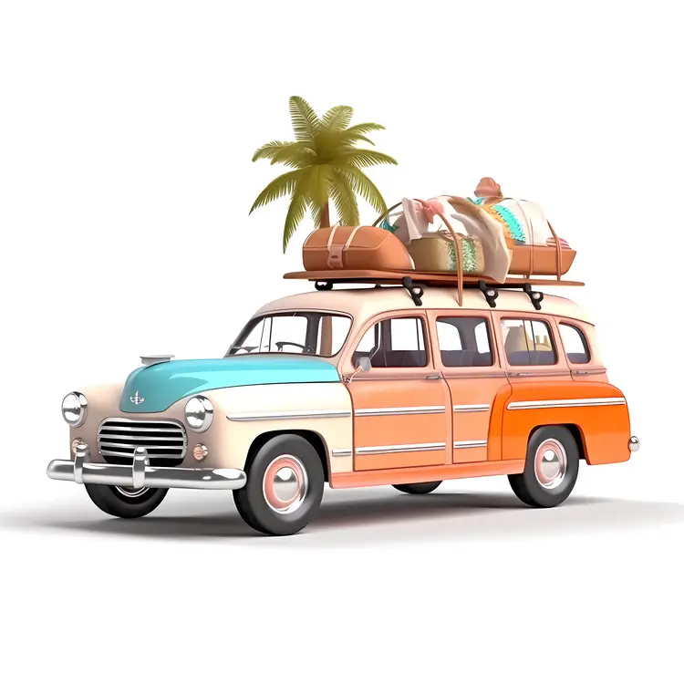 Vintage Car with Luggage for Summer Vacation