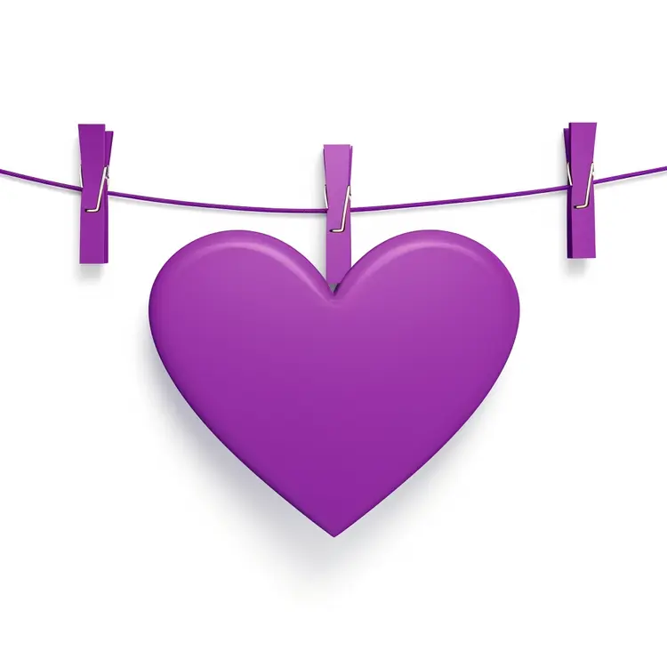 Purple Heart Hanging on a String for Valentine's Day