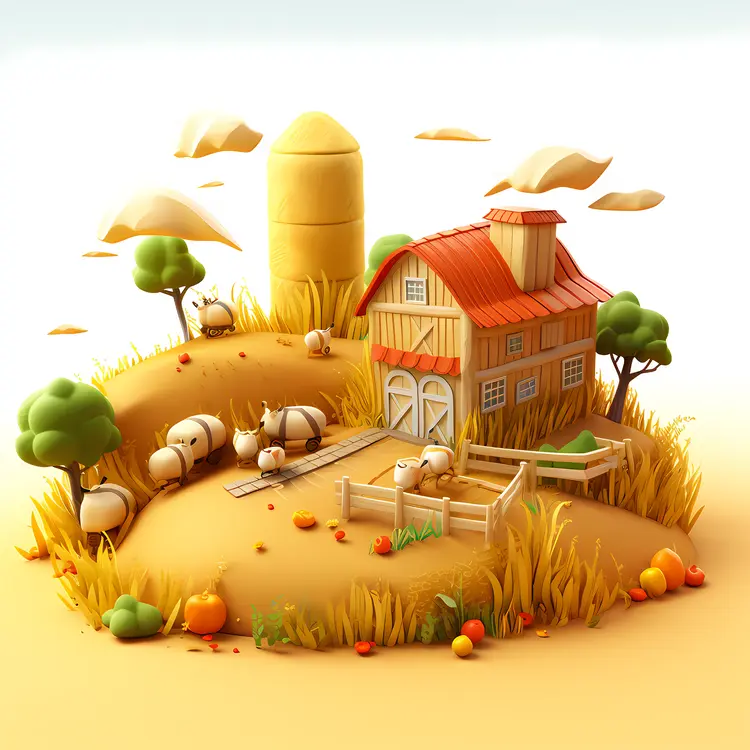 Cute Farmhouse with Cows and Pumpkins