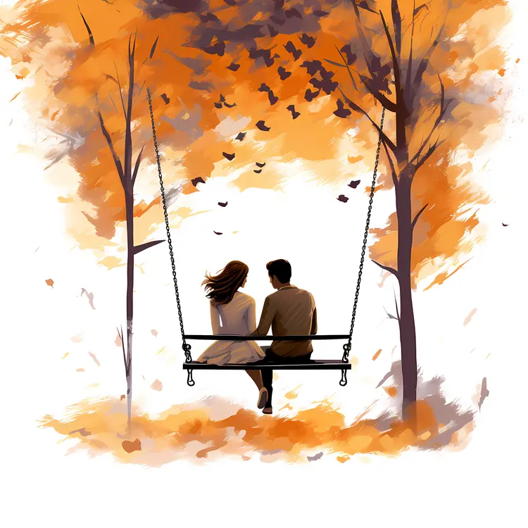 Romantic Couple on Swing in Autumn