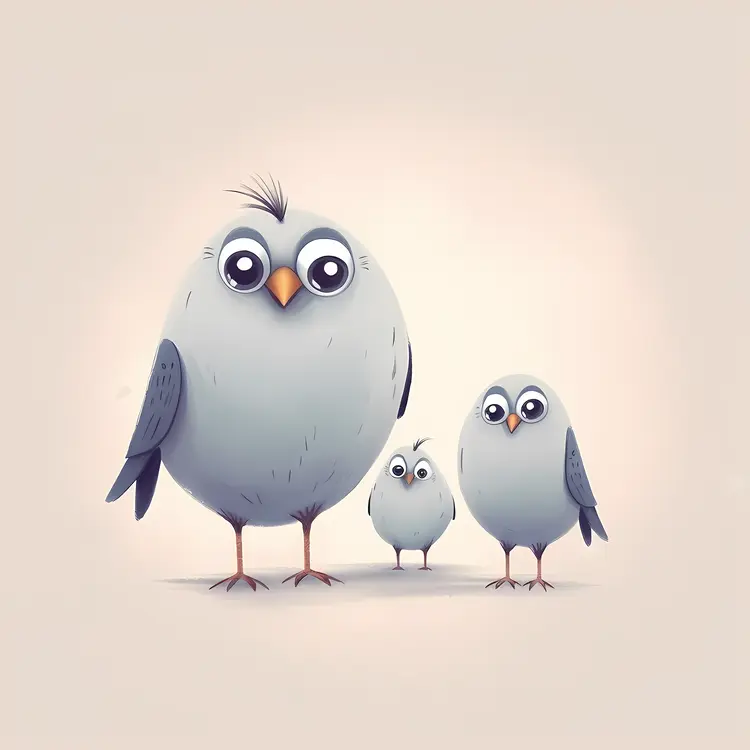 Cute Cartoon Bird Family