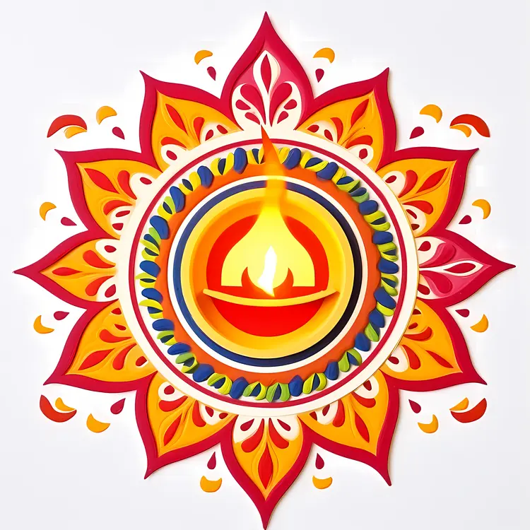 Colorful Rangoli with Diya Lamp