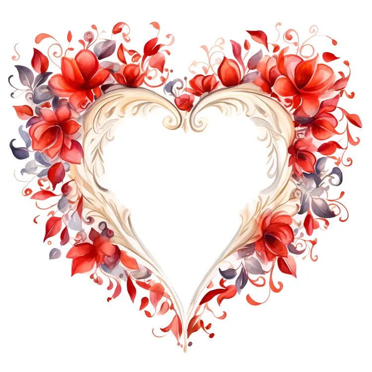 Heart Frame with Red and White Flowers