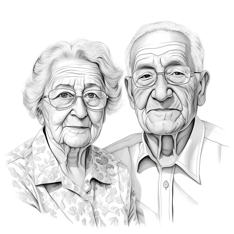 Elderly Couple Portrait in Black and White