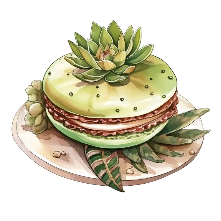 Green Macaron with Succulent and Leaves