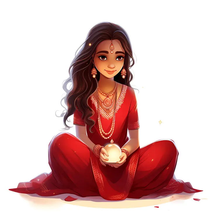 Girl in Red Dress Holding Lantern