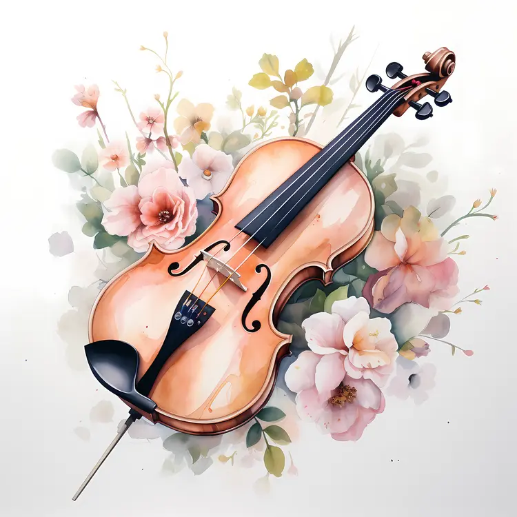 Delicate Violin with Flowers