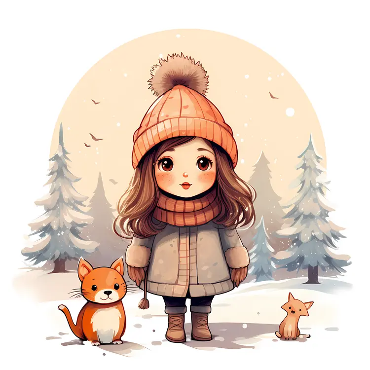 Girl with Animals in Winter
