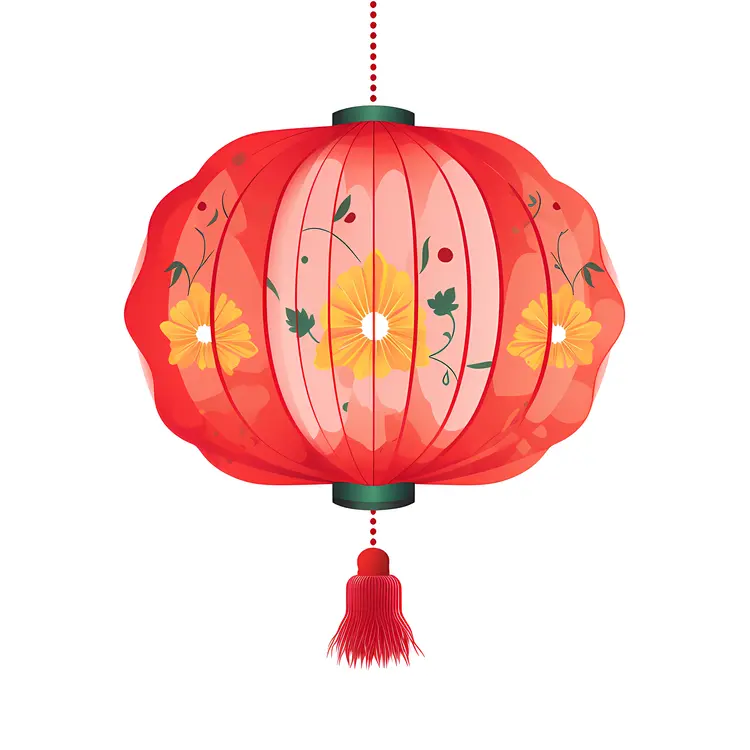 Red Chinese Lantern with Floral Design