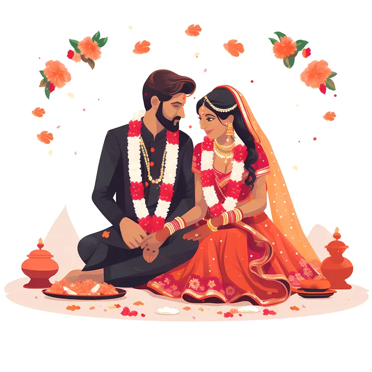 Traditional Indian Wedding Couple Sitting in Ceremony