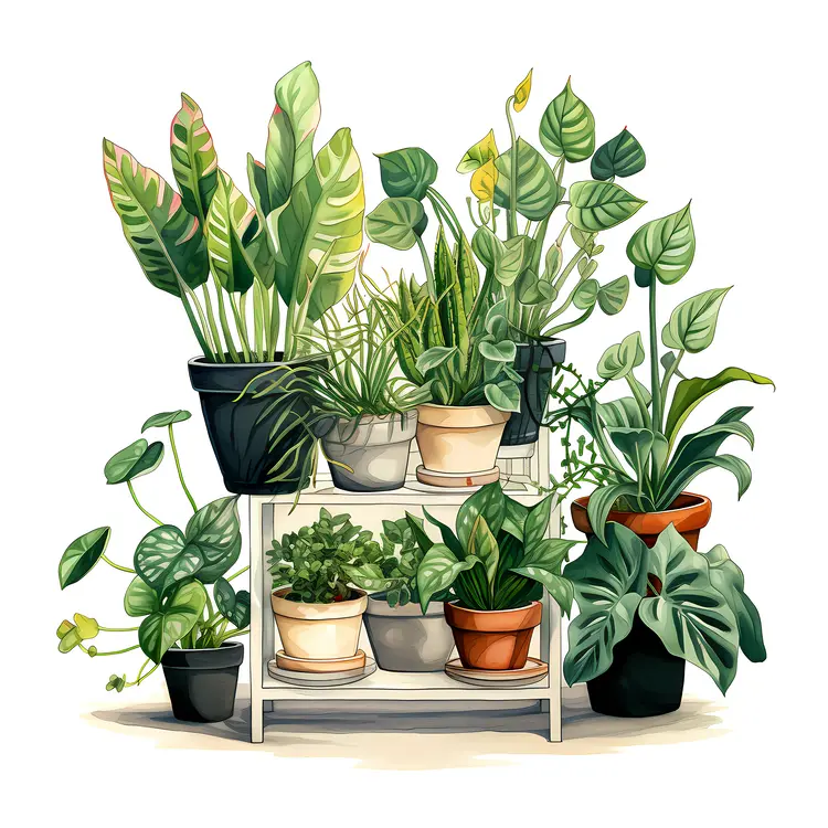 Assorted Potted Plants on a Stand