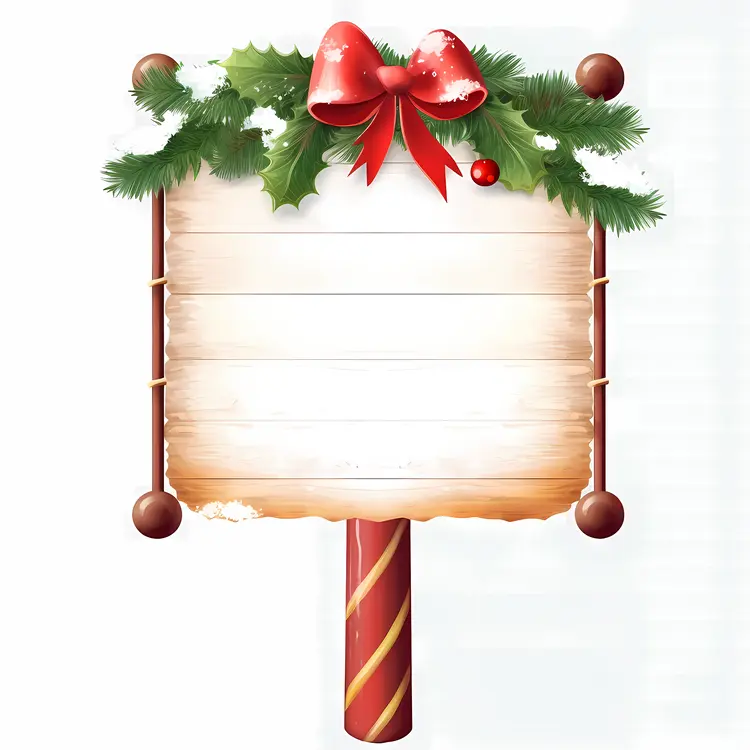 Wooden Sign with Holly and Bow