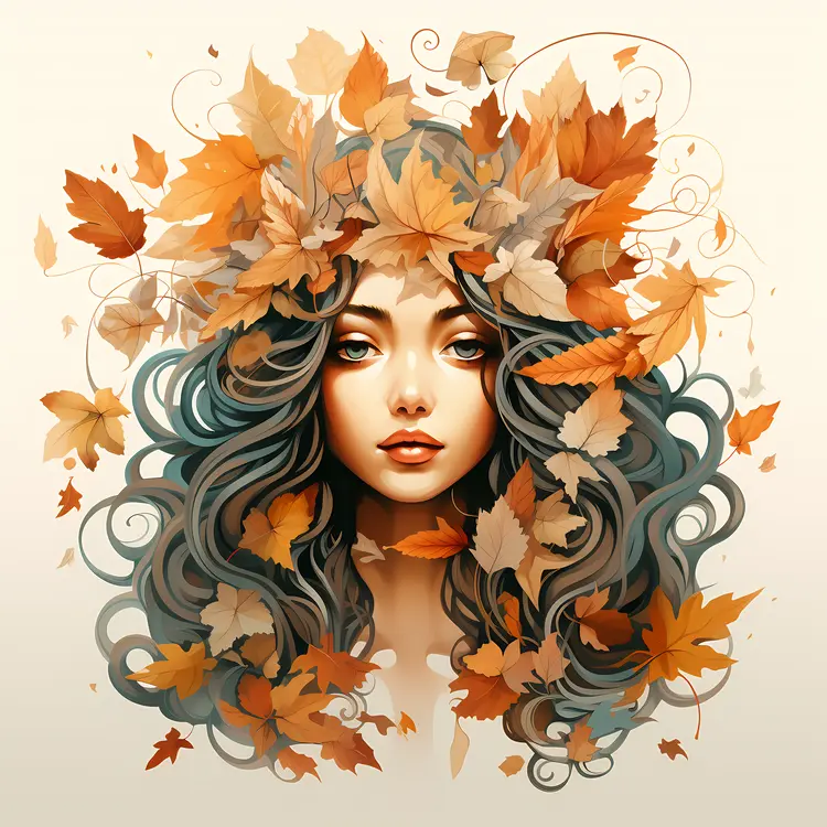 Woman with Autumn Leaves in Hair
