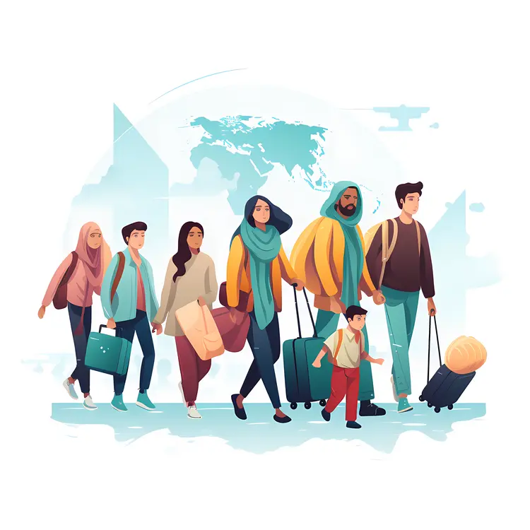 Family Traveling with Luggage