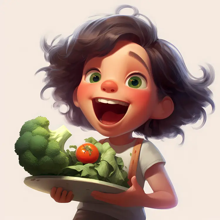 Happy Cartoon Girl with Vegetables