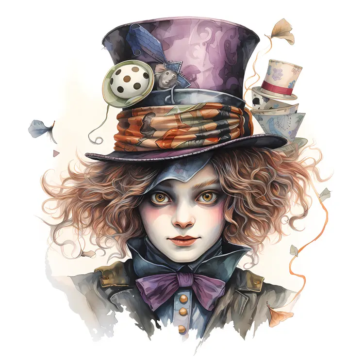 Illustration of Mad Hatter with Purple Hat