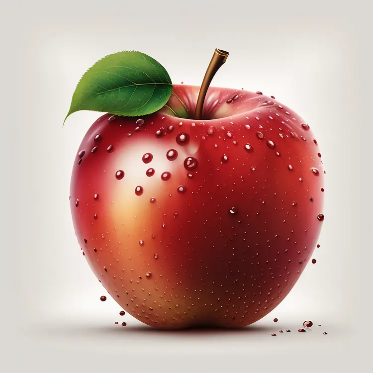 Fresh Red Apple with Dew Drops