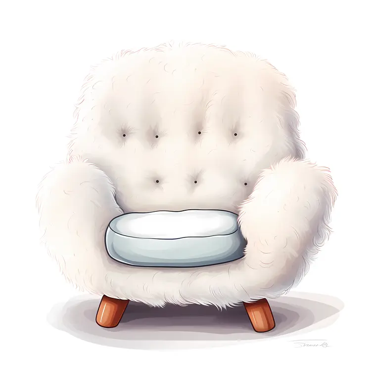Fluffy White Armchair with Cushion