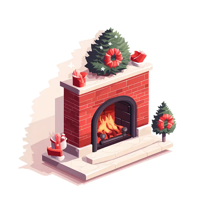 Cozy Christmas Fireplace with Tree and Gifts