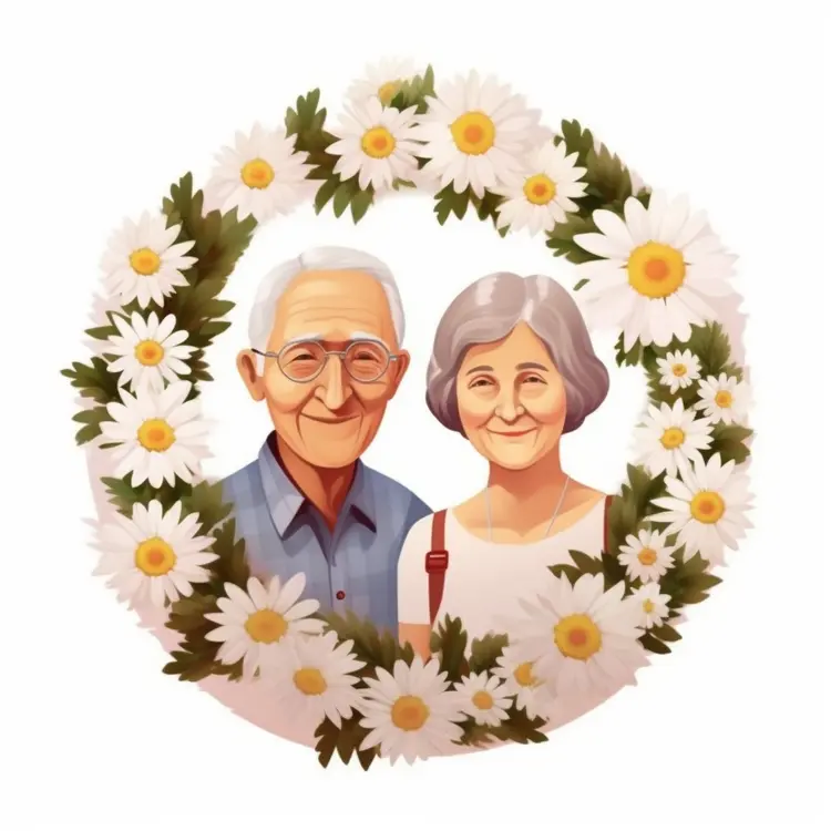 Elderly Couple with Daisy Wreath