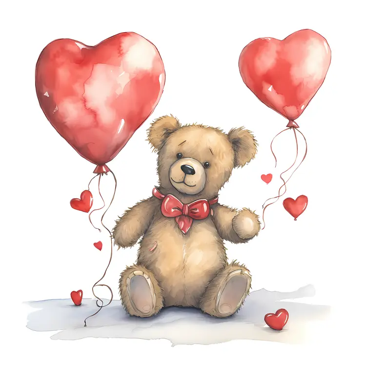 Cute Teddy Bear with Heart Balloons for Valentine's Day