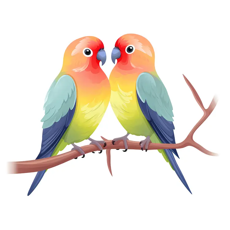 Colorful Parrots on a Branch