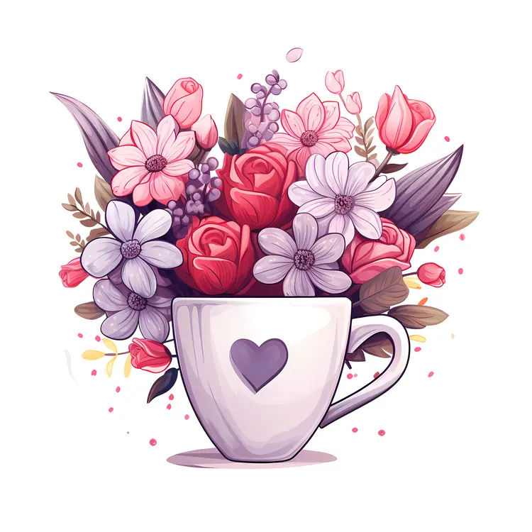 Beautiful Floral Mug with Pink and Red Flowers