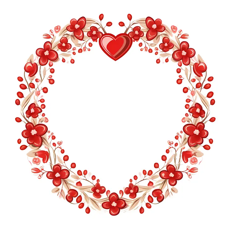 Heart Frame with Red Flowers