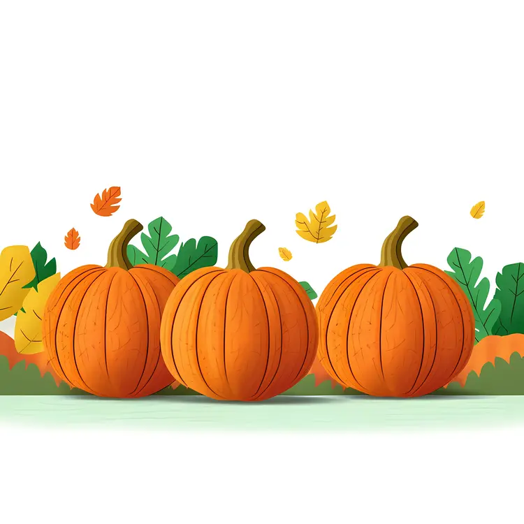 Three Orange Pumpkins in Autumn Setting