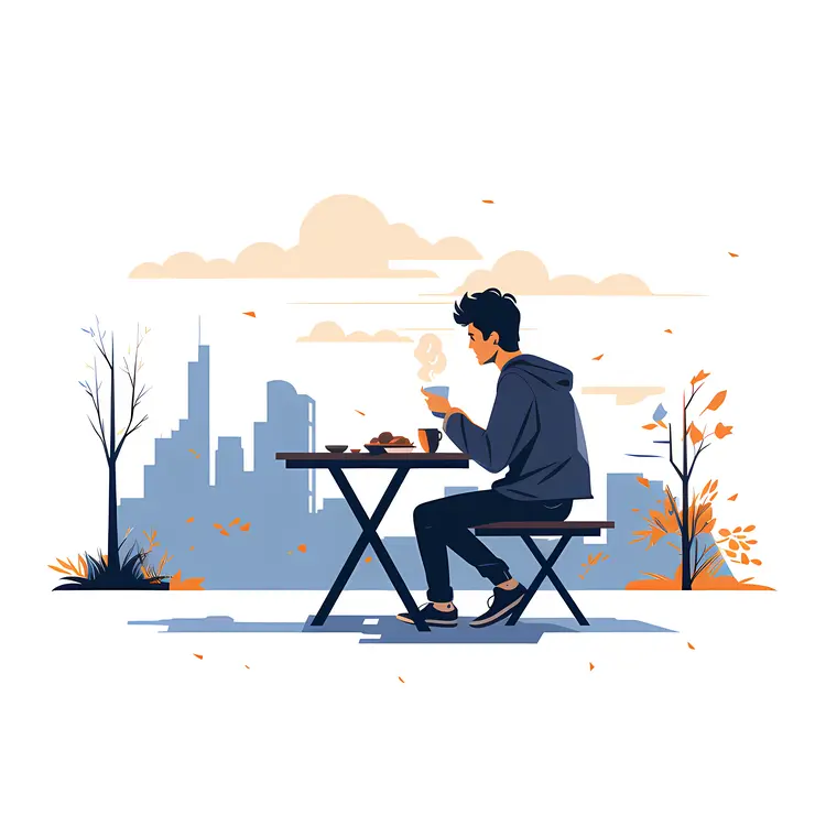 Person at Table in Autumn City