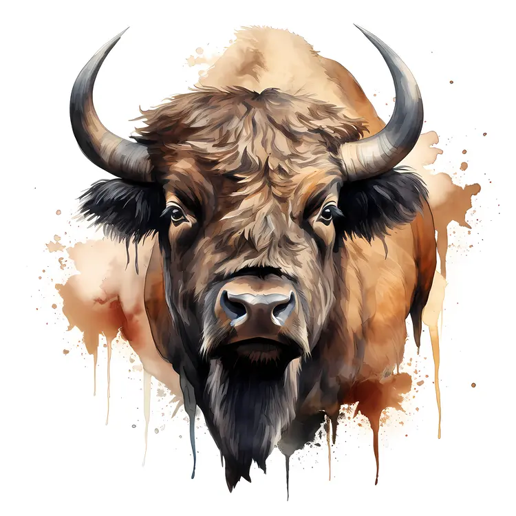 Watercolor Bison Portrait