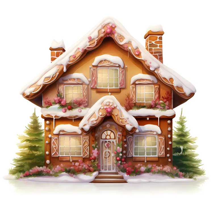 Gingerbread House with Snowy Roof