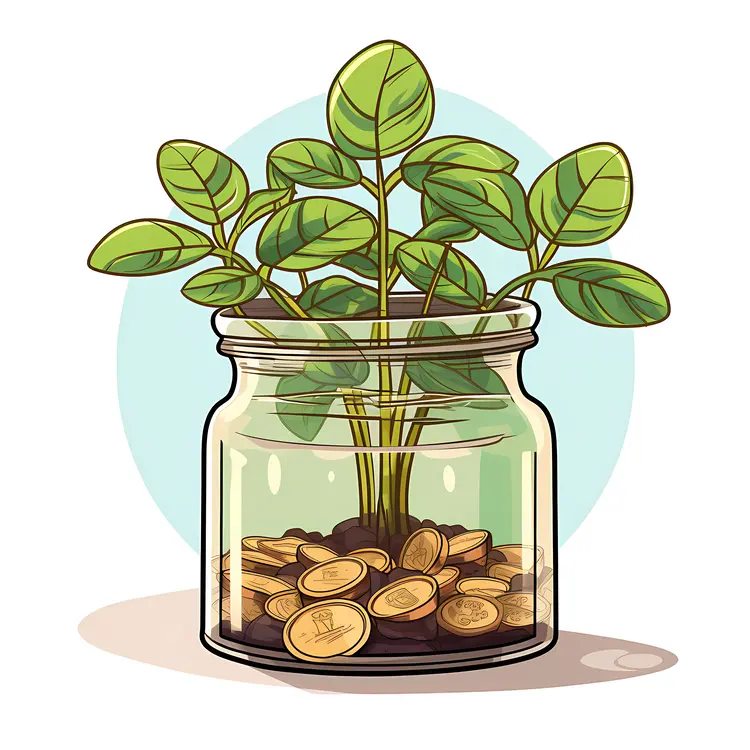 Plant in Jar with Coins for Financial Growth