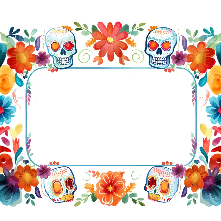 Colorful Sugar Skulls with Floral Frame