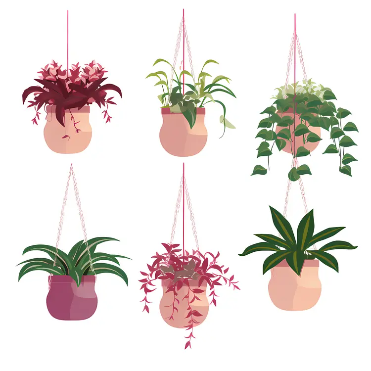 Assorted Hanging Plants in Pink Pots