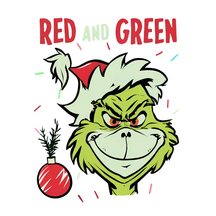 Grinch Cartoon Character with Red and Green Text