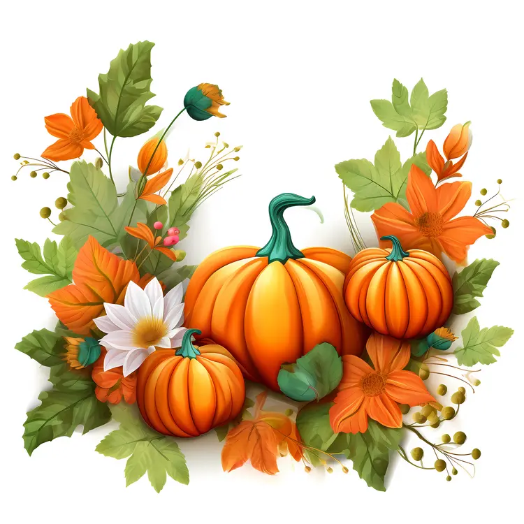 Autumn Pumpkins and Flowers Arrangement
