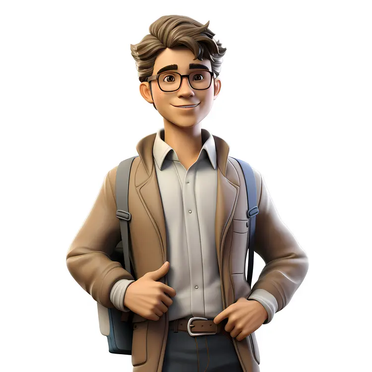 Animated Boy with Glasses and Backpack