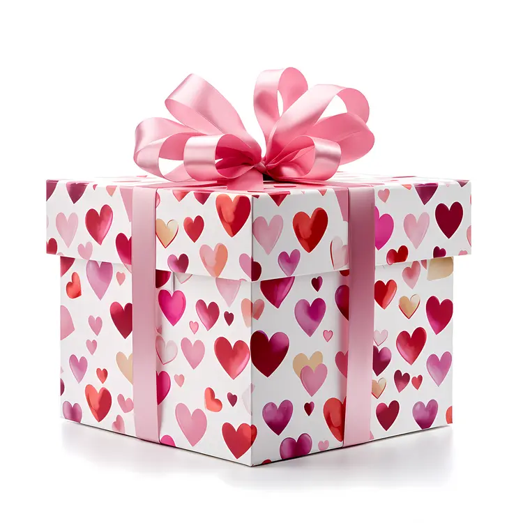 Heart Patterned Gift Box with Pink Ribbon