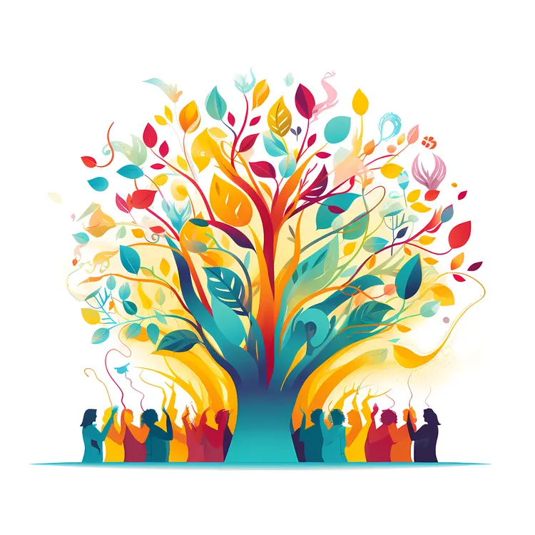 People with a Colorful Tree