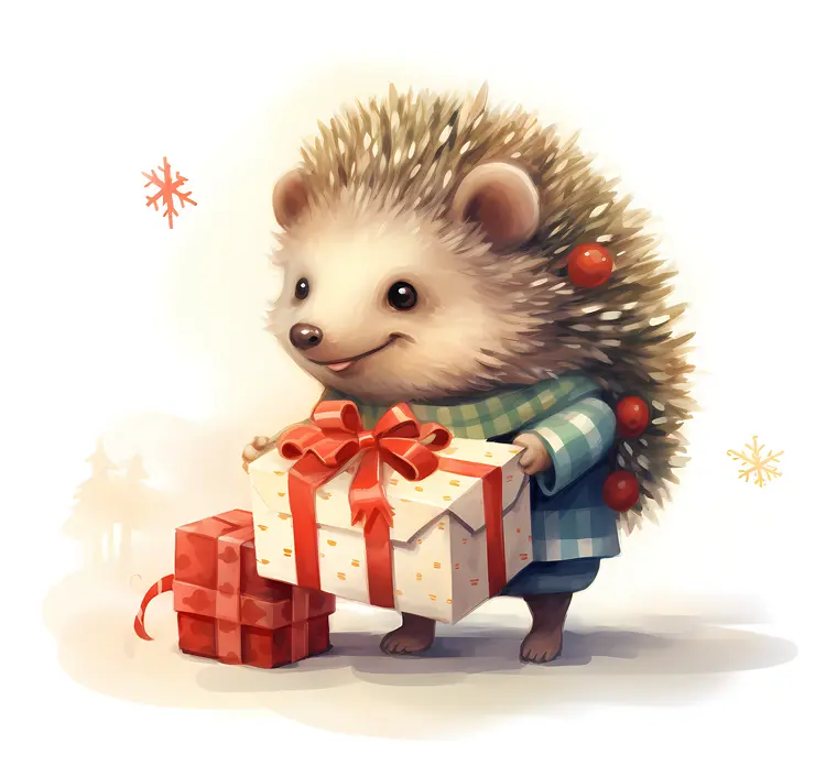Hedgehog Holding a Gift Box