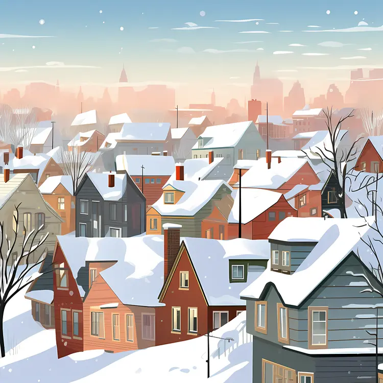 Snowy Houses in Winter