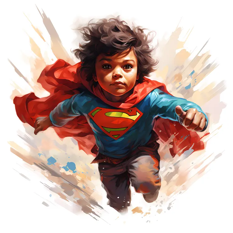 Flying Superhero Kid with Red Cape