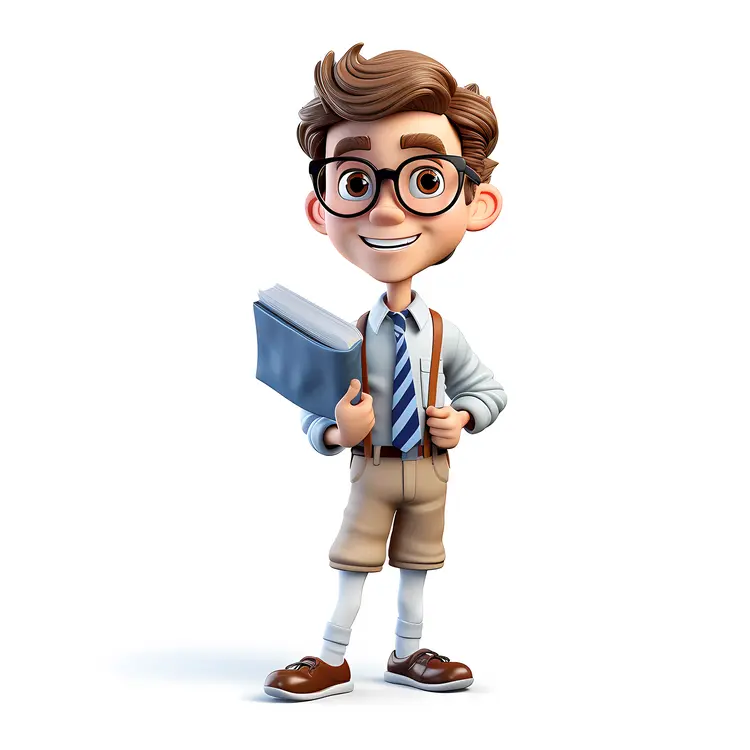 Boy with Book and Suspenders in School Uniform